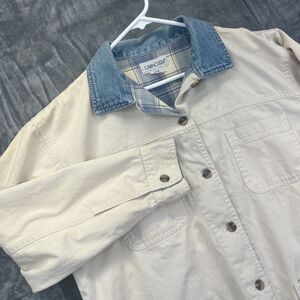 Cabin Creek Chore Coat Womens Large Ivory Denim Collar Barn Utility Vintage